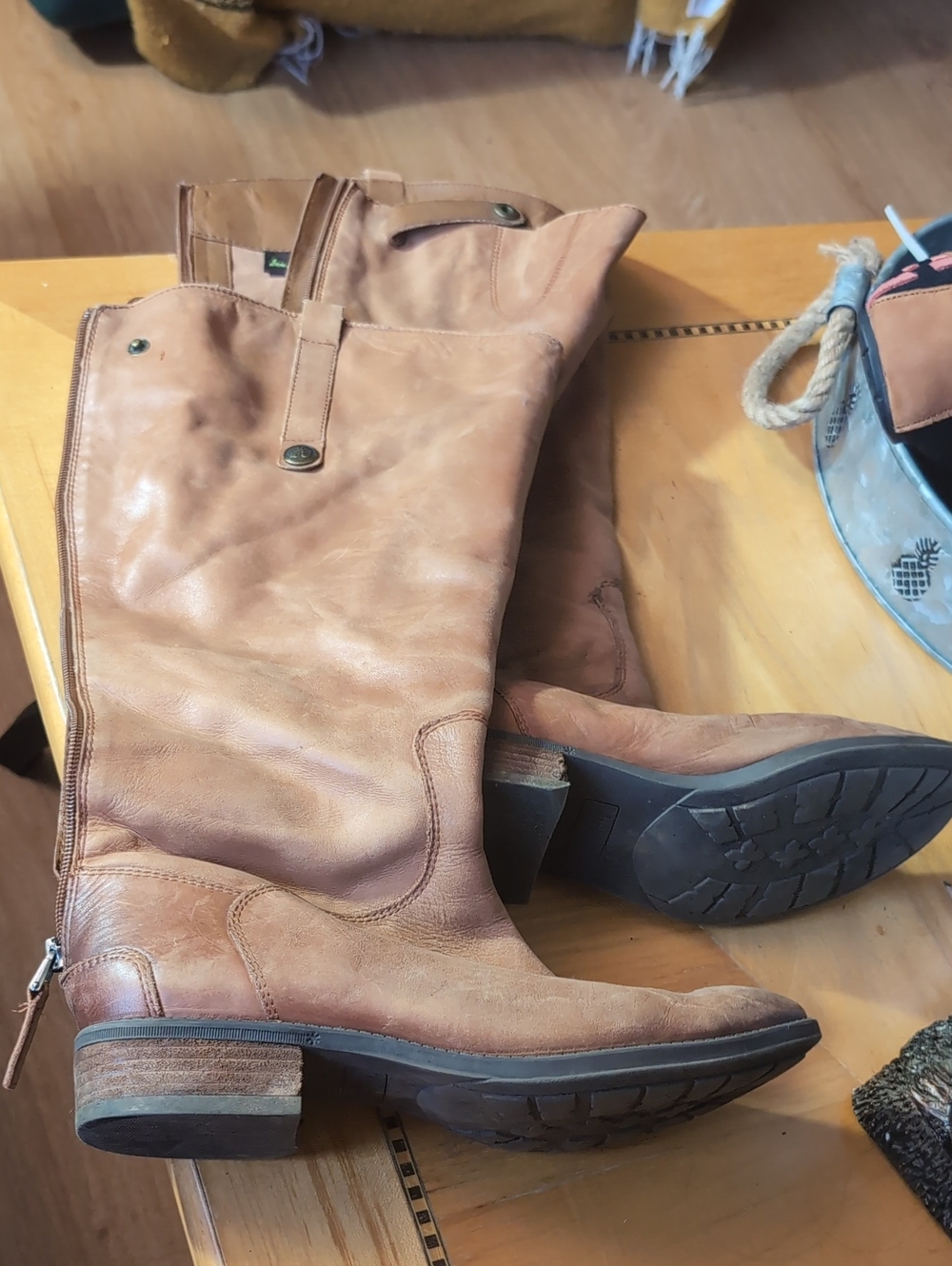 Sam Edelman Tan Leather Mid-Calf Riding Boots